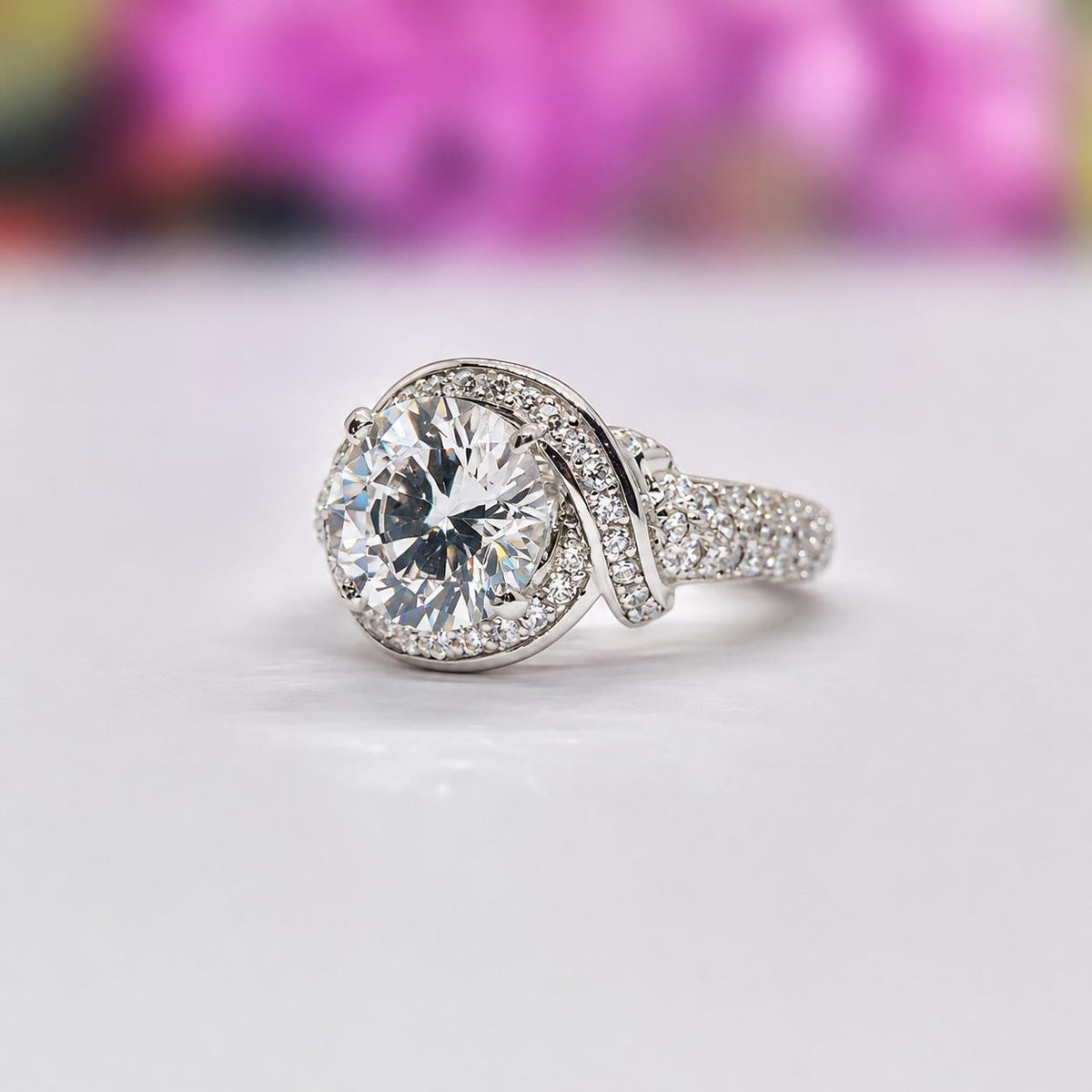 Art Deco Moissanite Engagement Ring: 2 Ct Sterling Silver Promise Ring