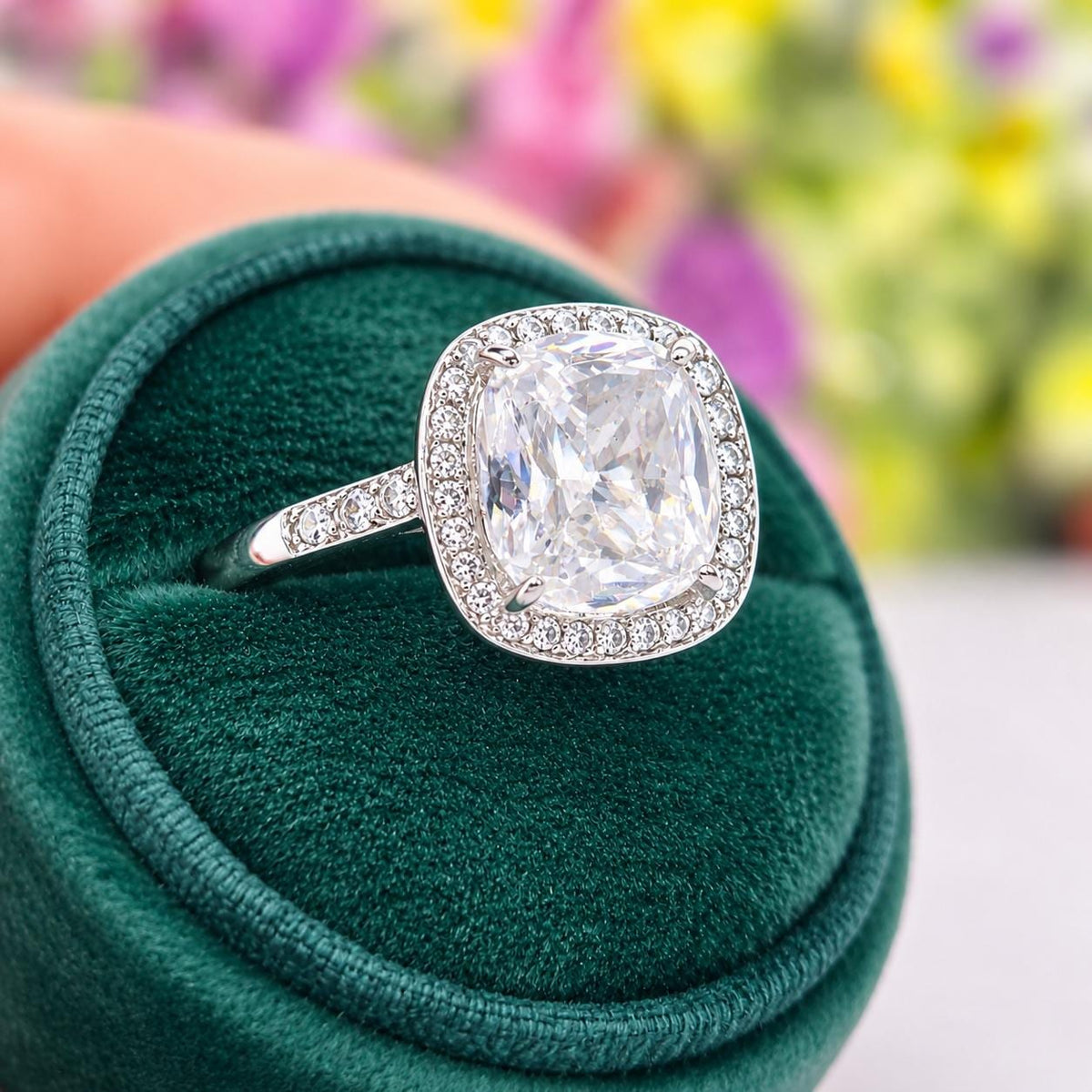 Cushion Cut 6 Carat Moissanite Engagement Ring | 925 Silver