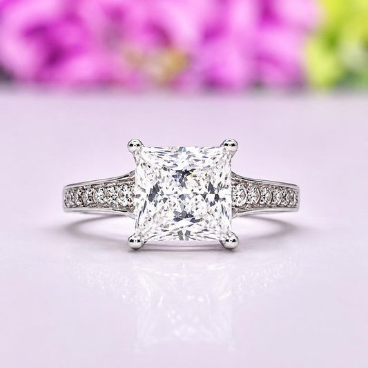 Princess Cut Moissanite Engagement Ring: 925 Sterling Silver, 1.75 Ctw