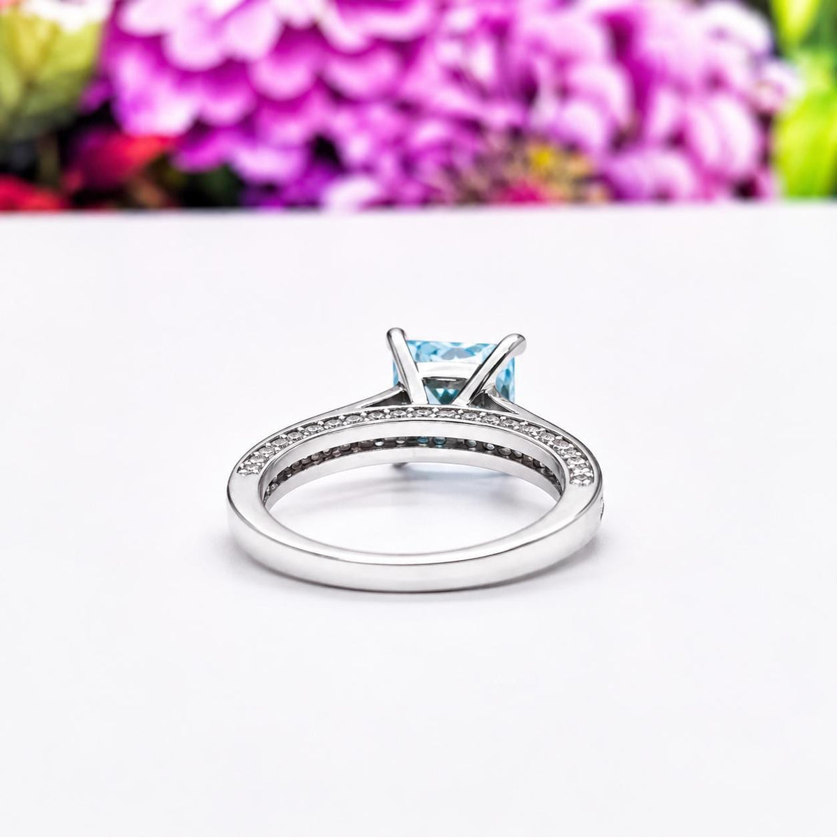 Princess Cut 1.5 Ct Blue Sapphire 925 Sterling Silver Wedding Engagement Promise Ring