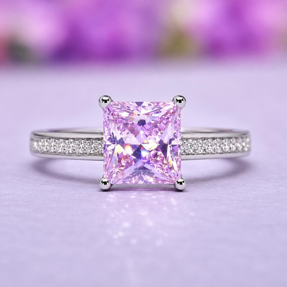 Princess Cut 1.5 Ct Champagne Pink Moissanite Diamond 925 Sterling Silver Wedding Engagement Ring