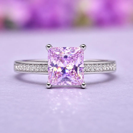 Princess Cut 1.5 Ct Champagne Pink Moissanite Diamond 925 Sterling Silver Wedding Engagement Ring