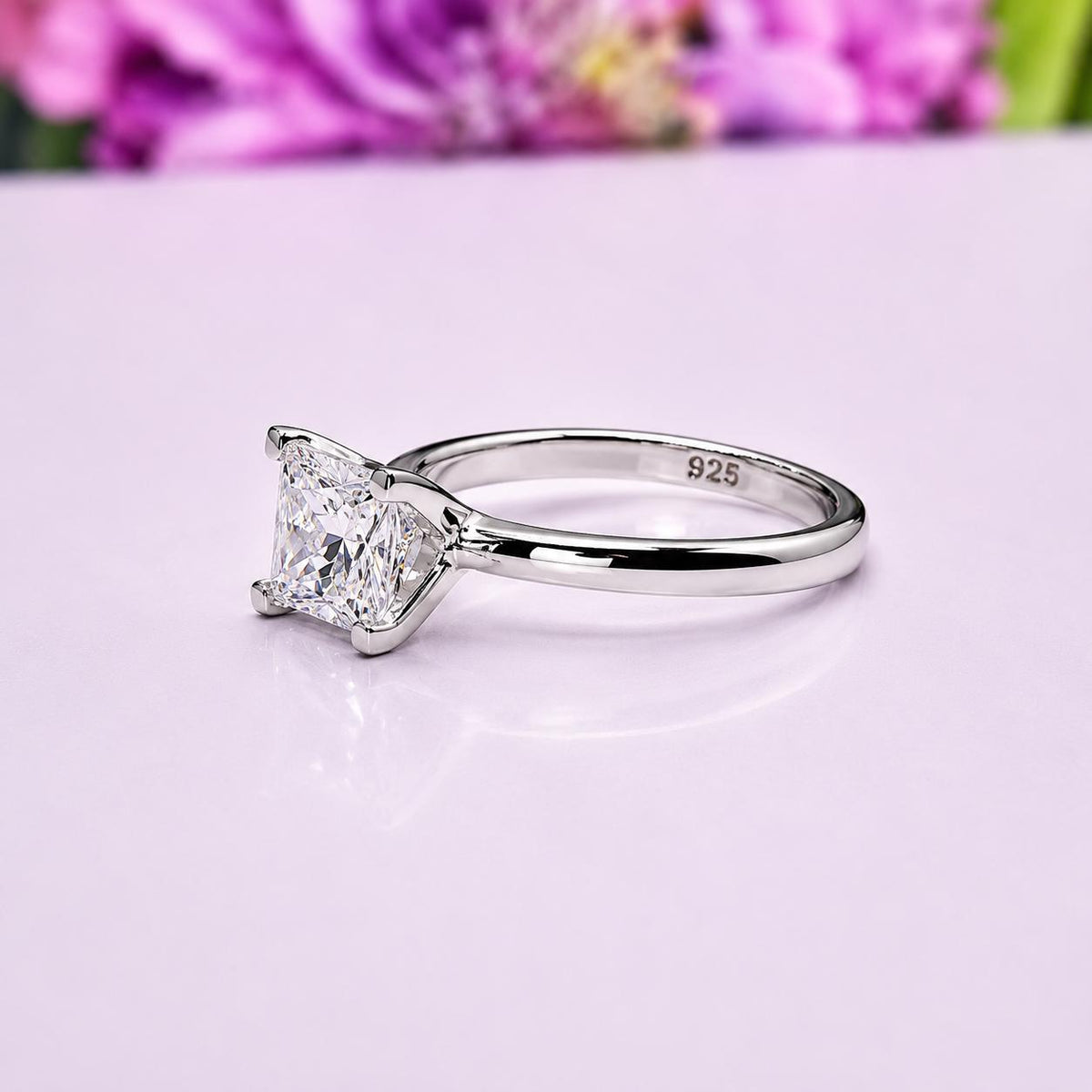 Princess Cut 1 Ct  Moissanite Diamond Dainty Silver Ring