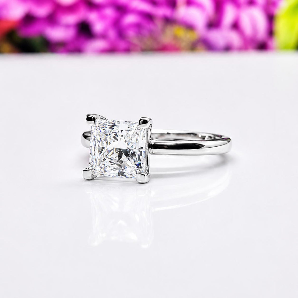 Princess Cut 1 Ct  Moissanite Diamond Dainty Silver Ring