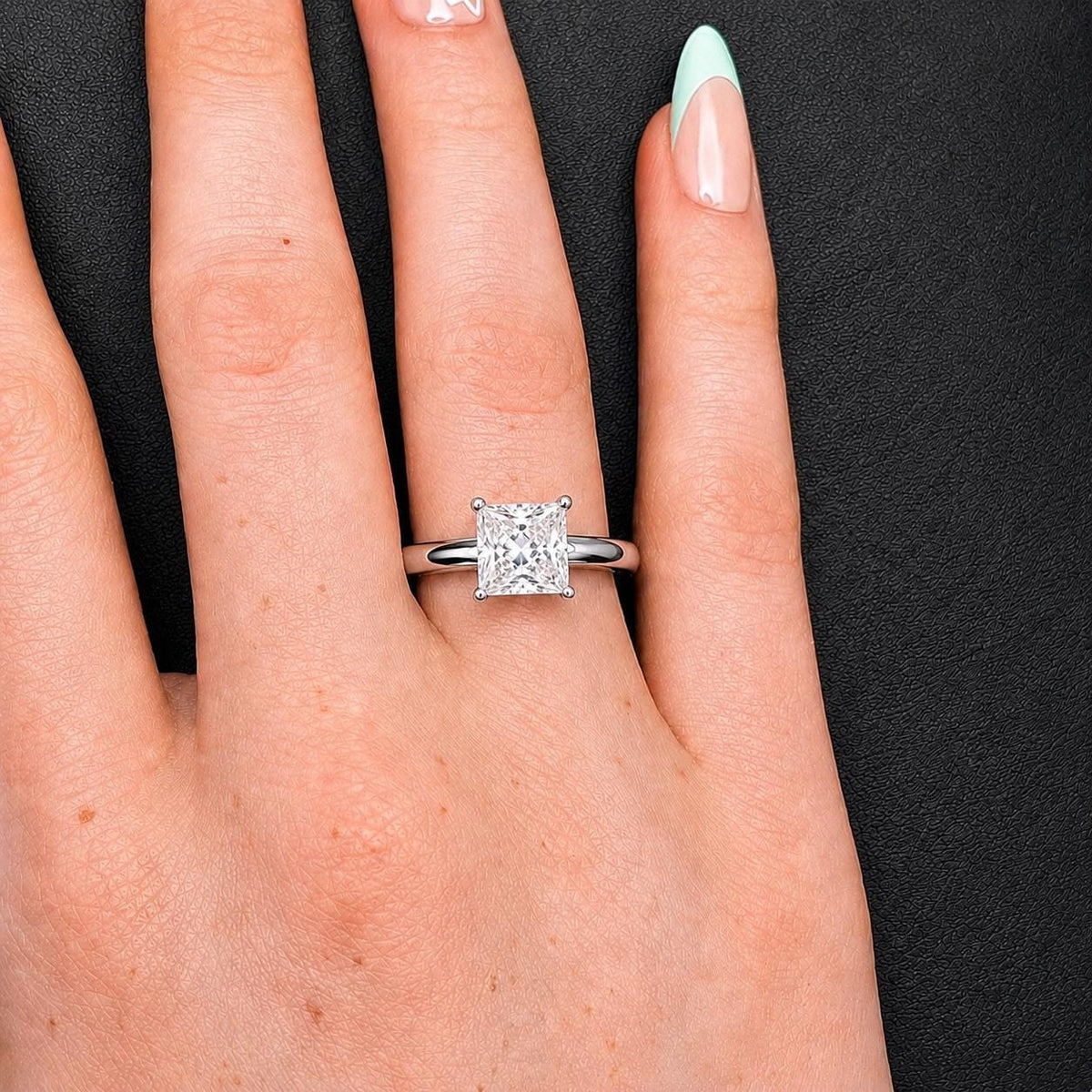 Princess Cut 1 Ct  Moissanite Diamond Dainty Silver Ring