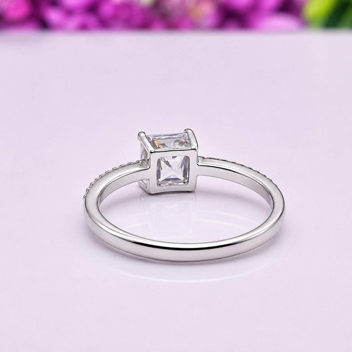 Princess Cut 1 CT Moissanite Engagement Ring Sterling 925 Silver