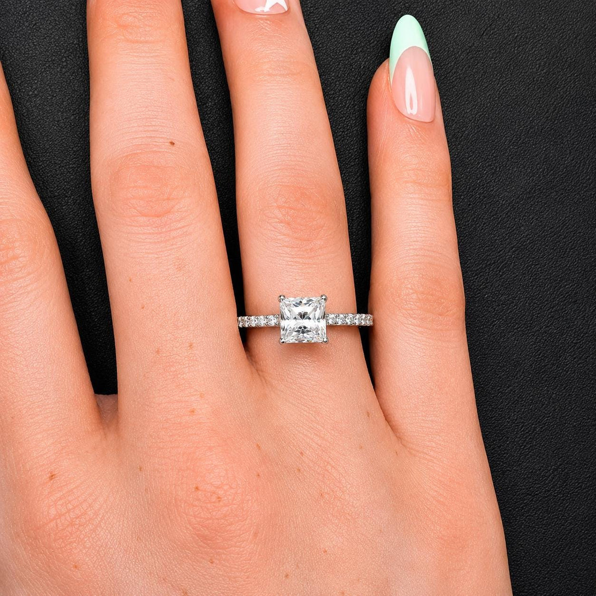 Princess Cut 1 CT Moissanite Engagement Ring Sterling 925 Silver