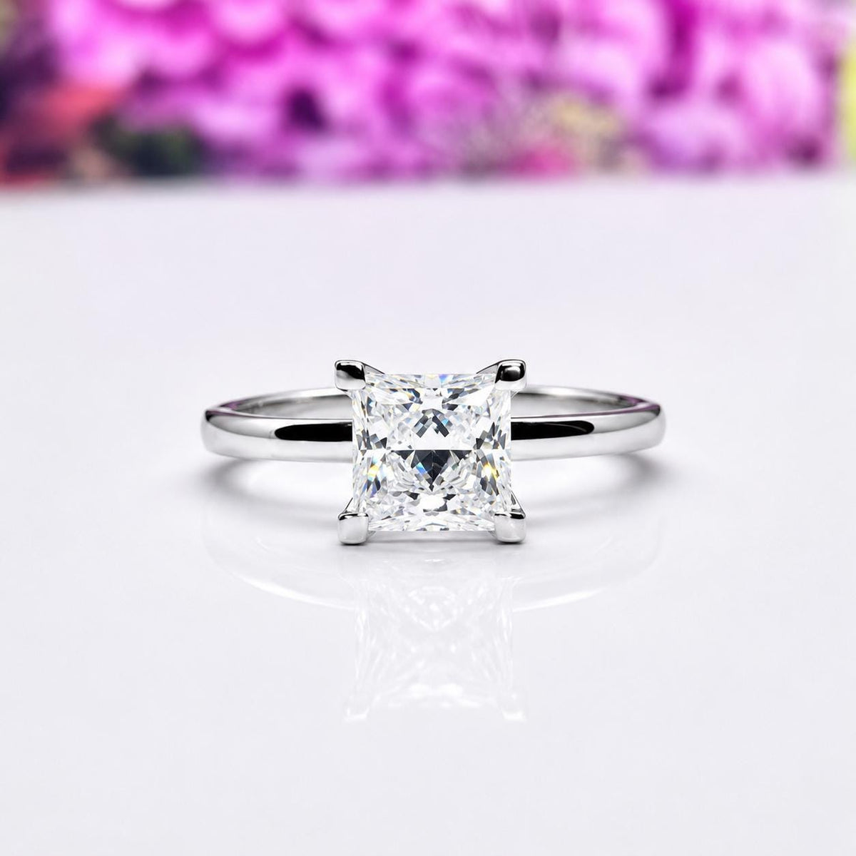Princess Cut 1 Ct  Moissanite Diamond Dainty Silver Ring
