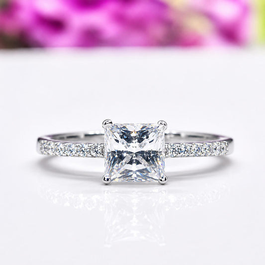 Princess Cut 1 CT Moissanite Engagement Ring Sterling 925 Silver