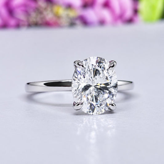 Oval Cut 3 Carat Moissanite Engagement Ring Silver
