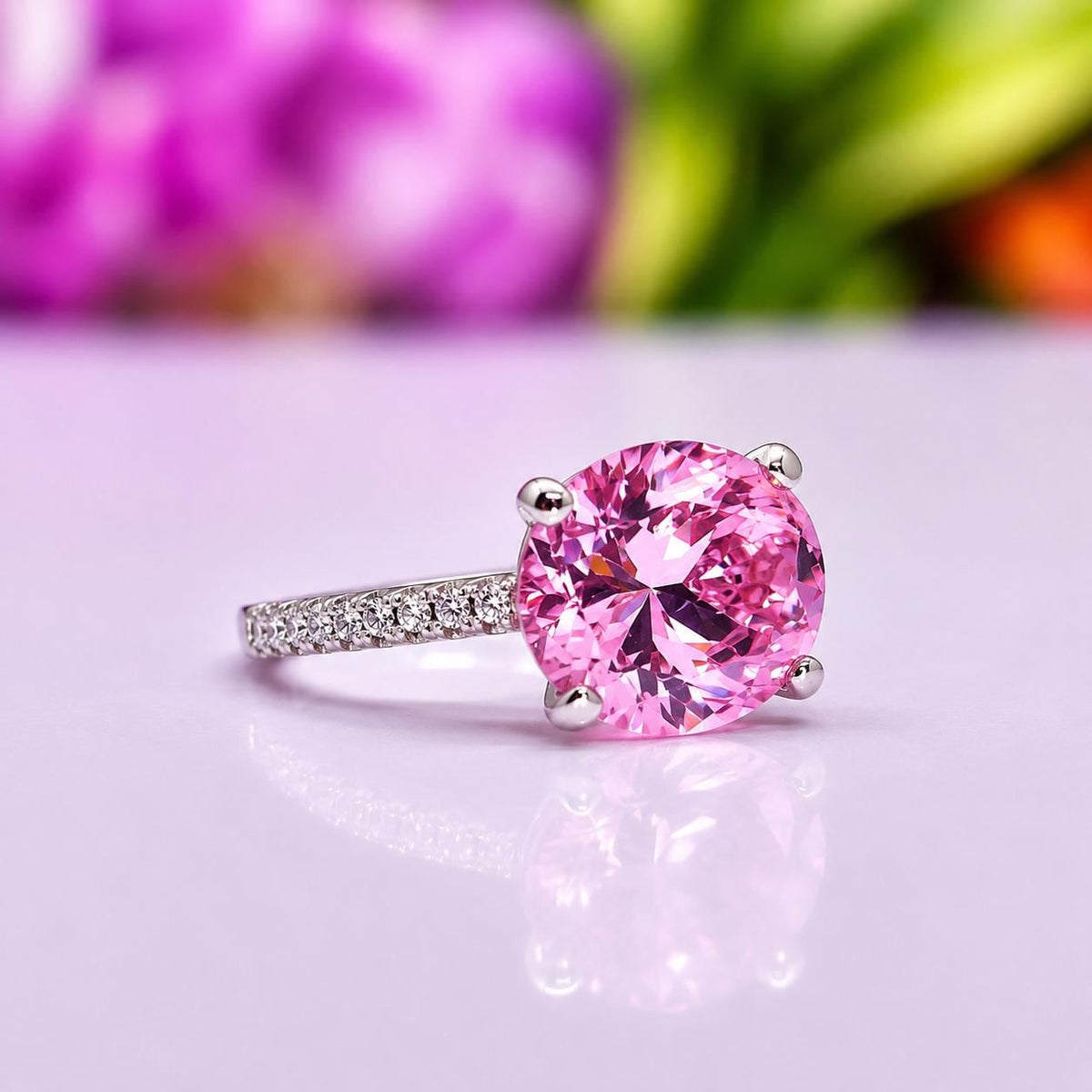 Oval Cut 4 CT Pink Sapphire Ring: 925 Sterling Silver