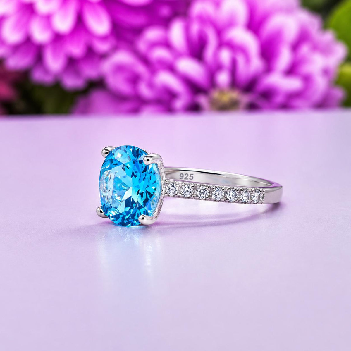 Oval Cut 4 CT Blue Sapphire Engagement Ring : 925 Sterling Silver Ring