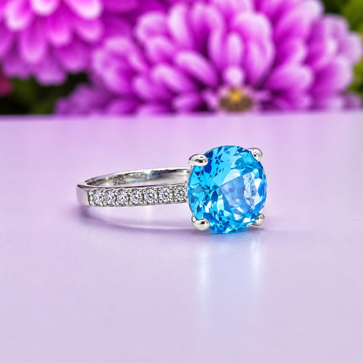 Oval Cut 4 CT Blue Sapphire Engagement Ring : 925 Sterling Silver Ring
