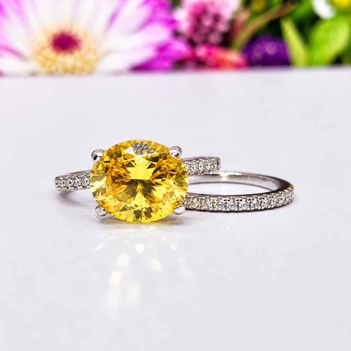 Yellow Oval Sapphire Engagement Ring Set