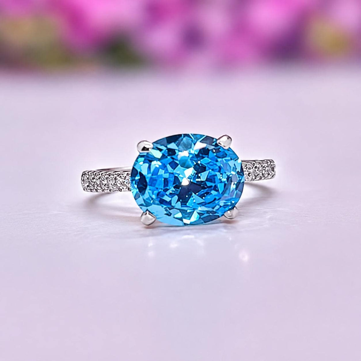 Oval Cut 4 CT Blue Sapphire Engagement Ring : 925 Sterling Silver Ring