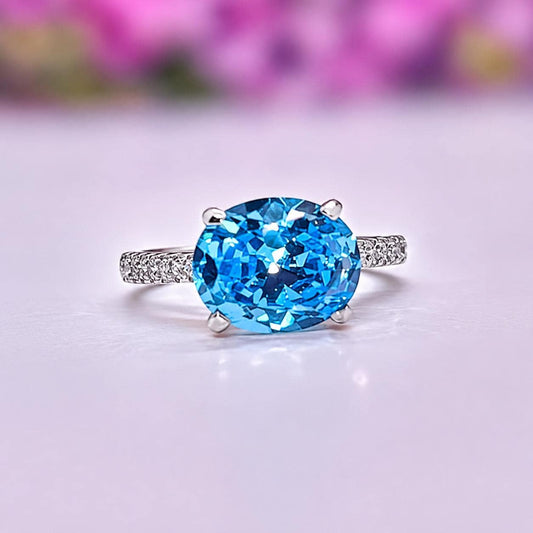 Oval Cut 4 CT Blue Sapphire Engagement Ring : 925 Sterling Silver Ring