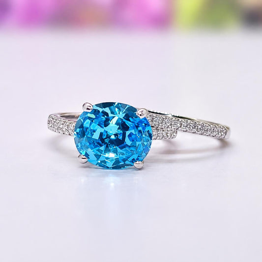 Oval Cut 4 CT Blue Sapphire Engagement Ring : 925 Sterling Silver