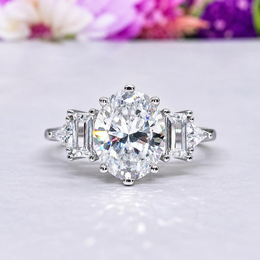 Oval Cut 3CT Moissanite Engagement Ring : 925 Sterling Silver