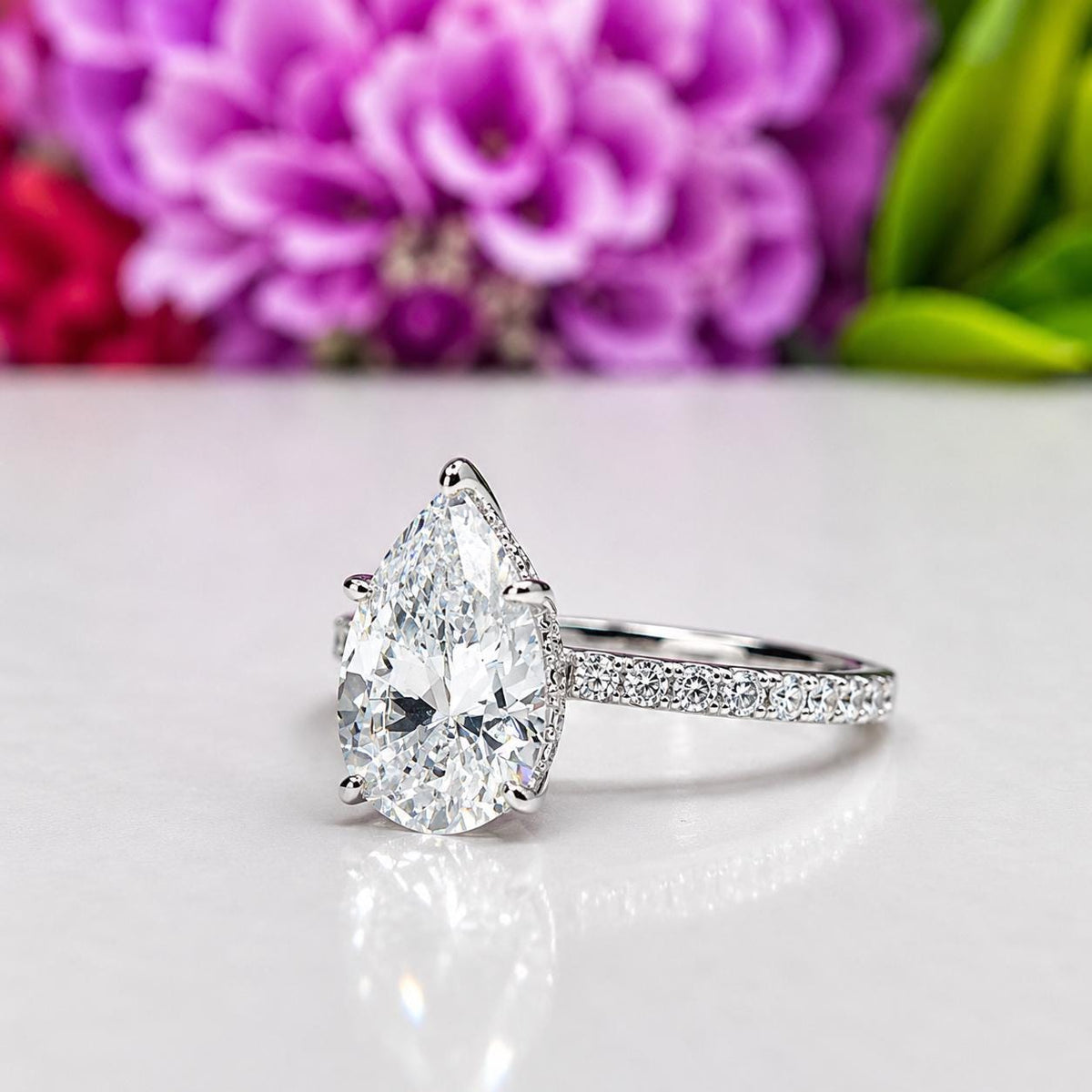 Pear Cut Moissanite Ring 3.5 Carat : 925 Sterling Silver Bridal Ring