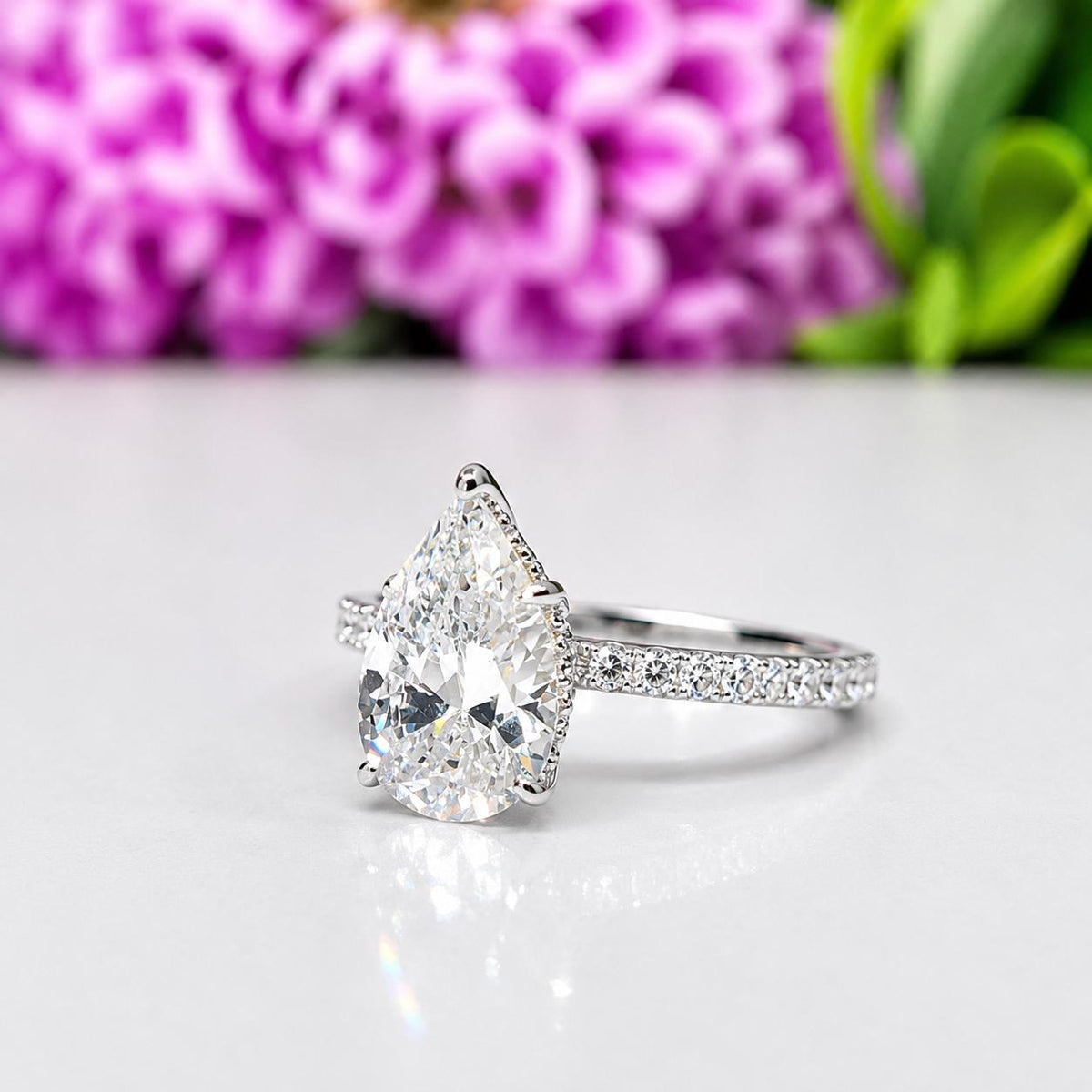 Pear Cut Moissanite Ring 3.5 Carat : 925 Sterling Silver Bridal Ring