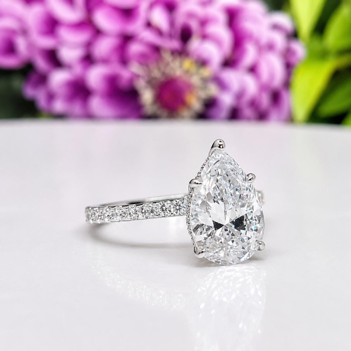 Pear Cut Moissanite Ring 3.5 Carat : 925 Sterling Silver Bridal Ring