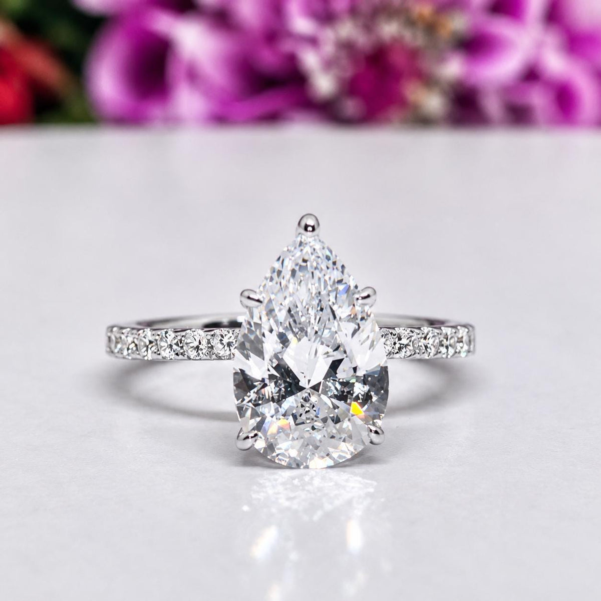 Pear Cut Moissanite Ring 3.5 Carat : 925 Sterling Silver Bridal Ring
