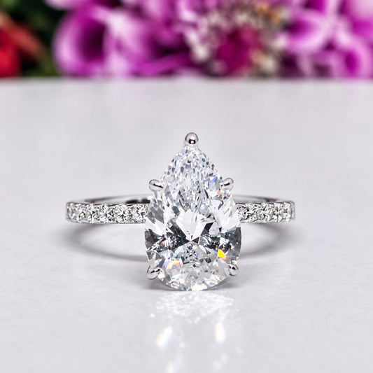 Pear Cut Moissanite Ring 3.5 Carat : 925 Sterling Silver Bridal Ring