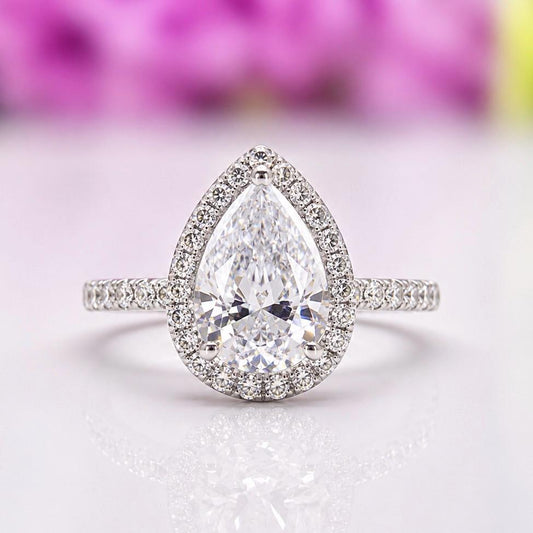 Pear Cut 2 Carat Moissanite Engagement Ring: 925 Sterling Silver Promise Ring