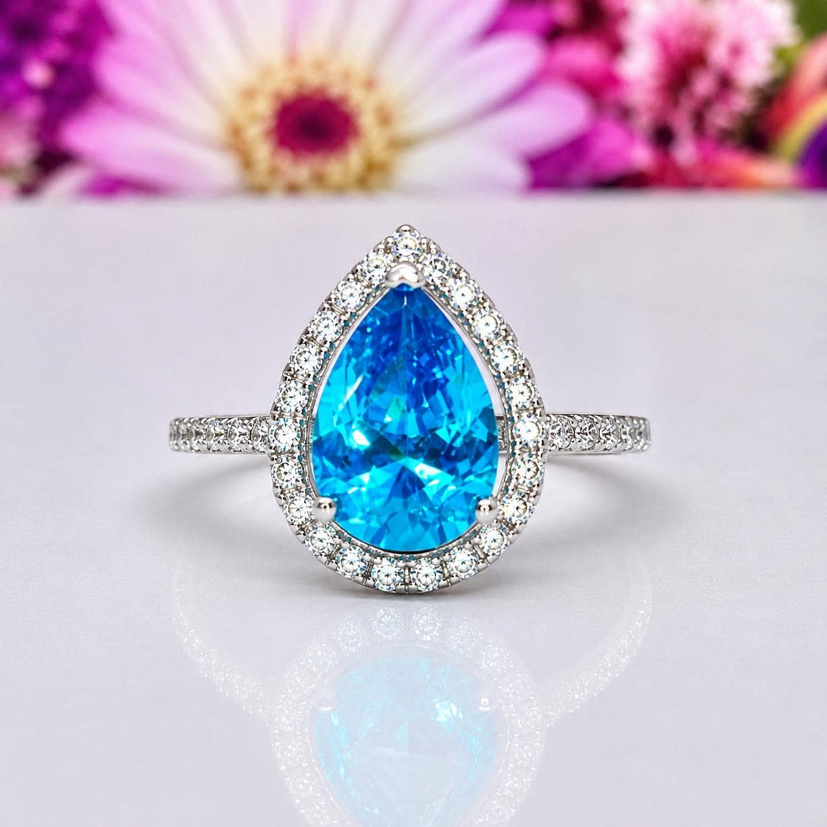 Pear Cut 2 CT Sapphire Engagement Promise Ring: Sterling Silver Wedding Jewelry