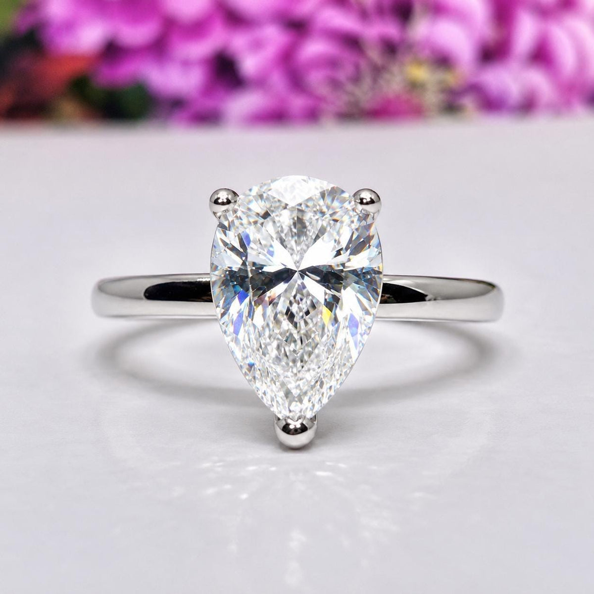 Pear Cut Moissanite Ring 2 Carat : 925 Sterling Silver Bridal Ring
