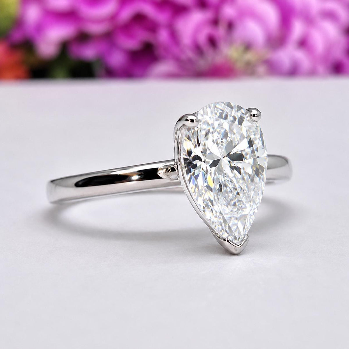 Pear Cut Moissanite Ring 2 Carat : 925 Sterling Silver Bridal Ring