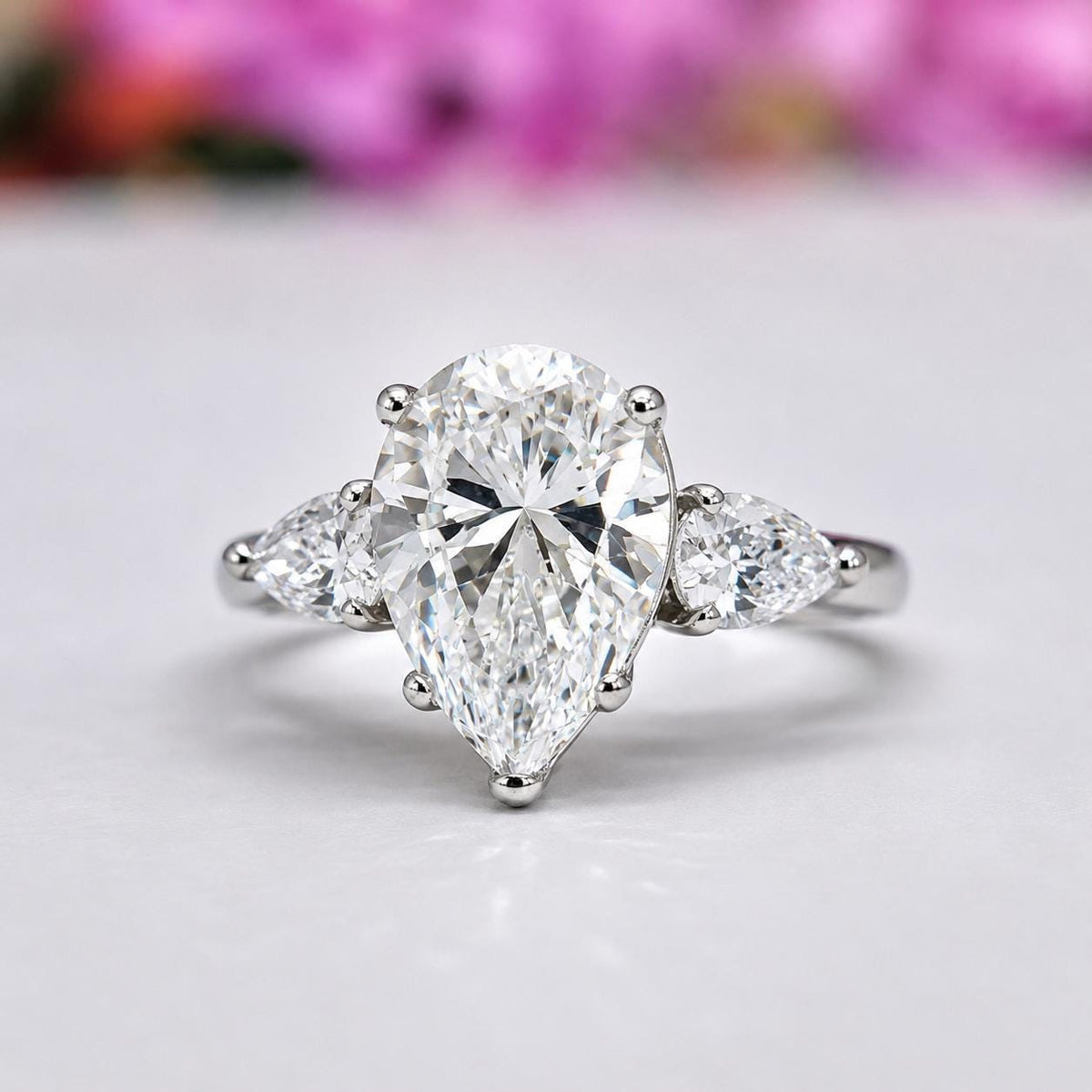 Pear Cut 4 Carat Moissanite Engagement Ring: 925 Sterling Silver
