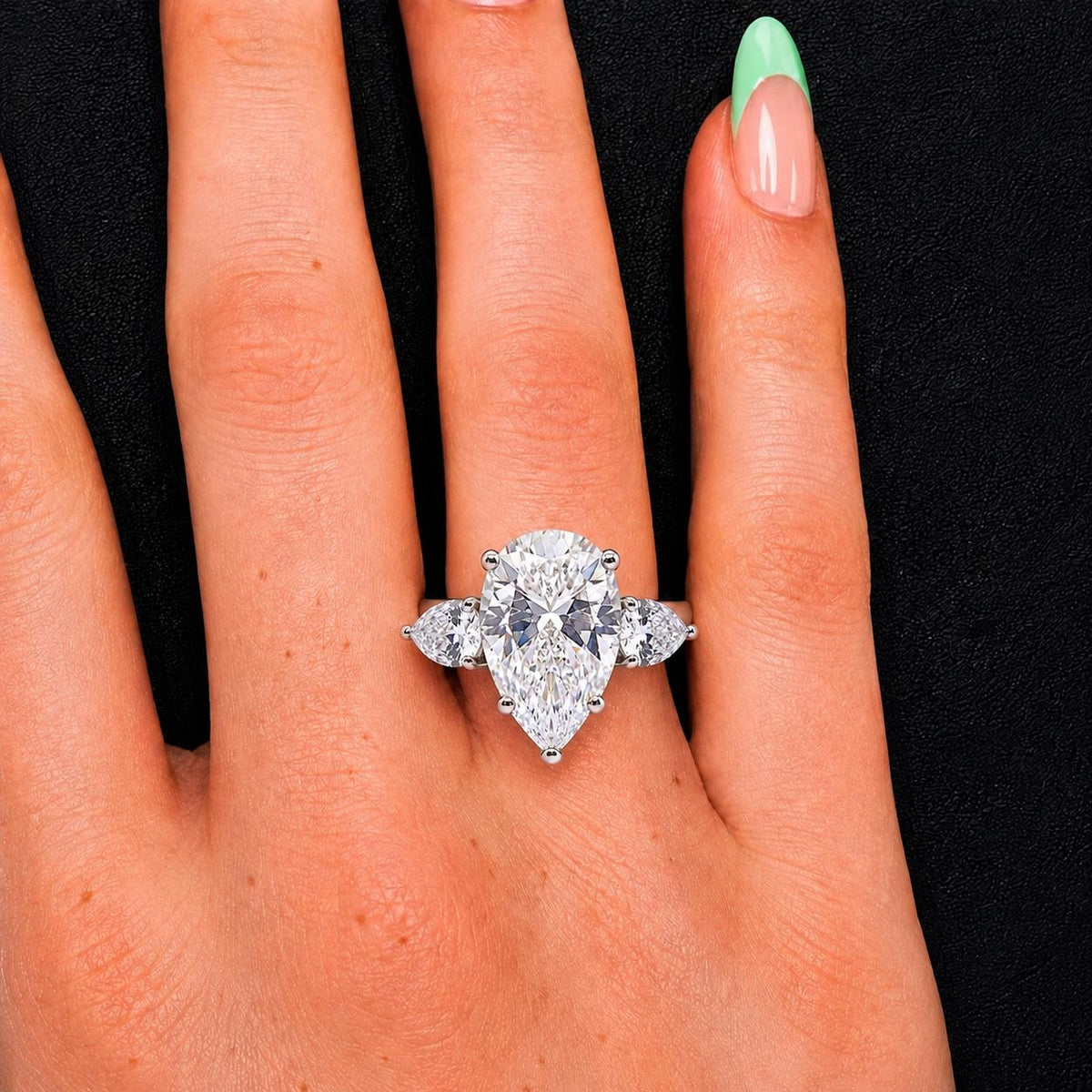 Pear Cut 4 Carat Moissanite Engagement Ring: 925 Sterling Silver