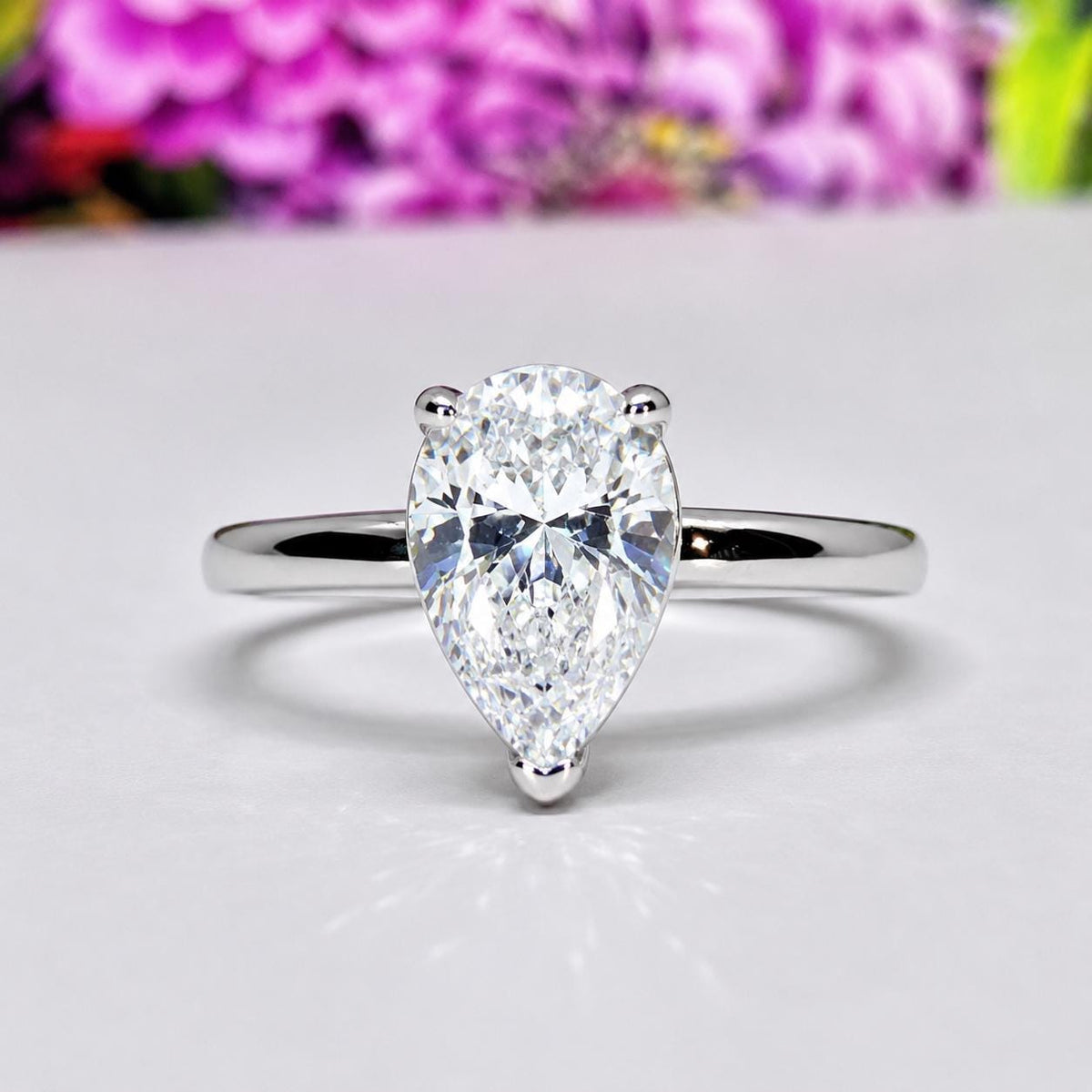Pear Cut Moissanite Ring 2 Carat : 925 Sterling Silver Bridal Ring