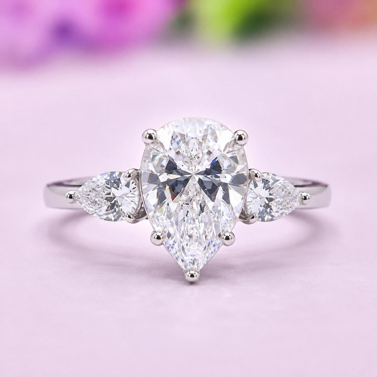 Pear Cut 4 Carat Moissanite Engagement Ring: 925 Sterling Silver