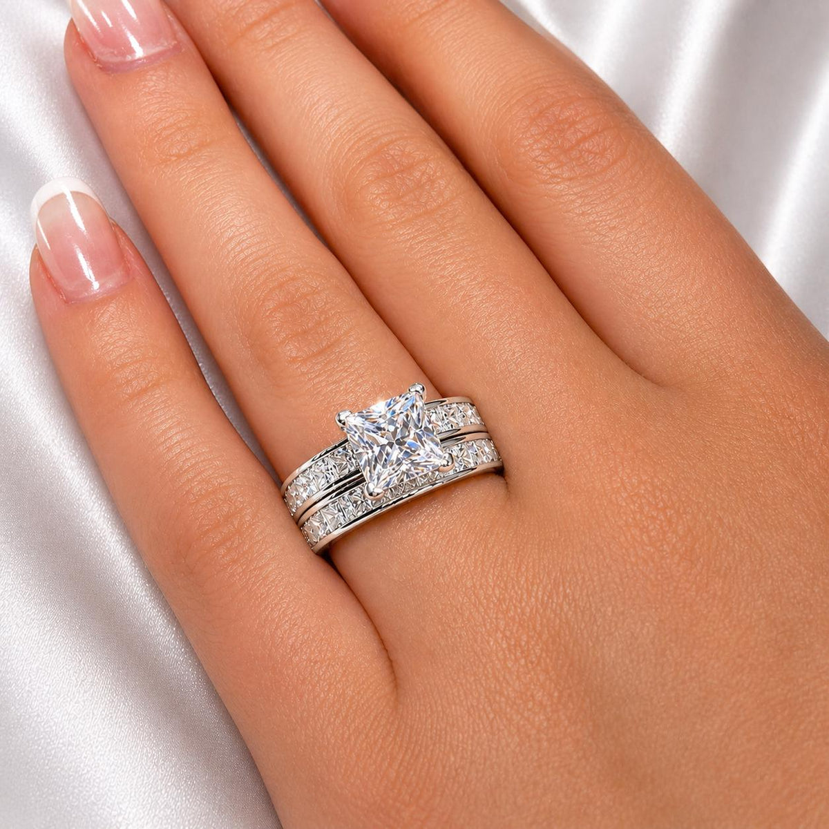 Princess Cut 1.5 Carat Moissanite Sterling Silver Engagement Ring Set