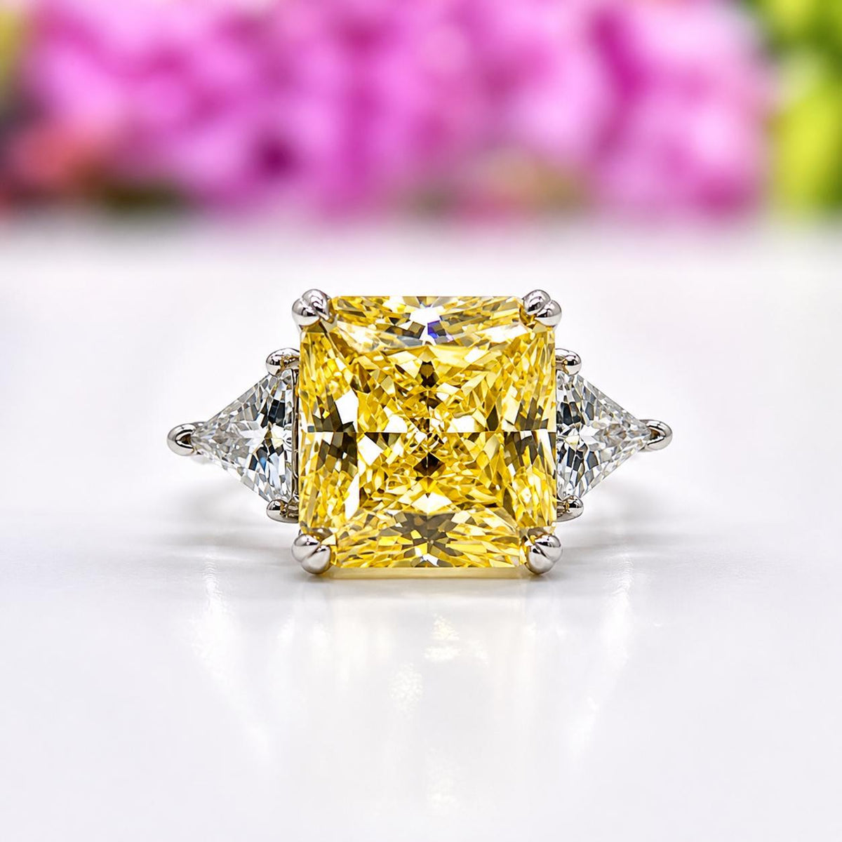 8 Carat Princess Cut Canary Yellow Sapphire Sterling Silver Engagement Ring