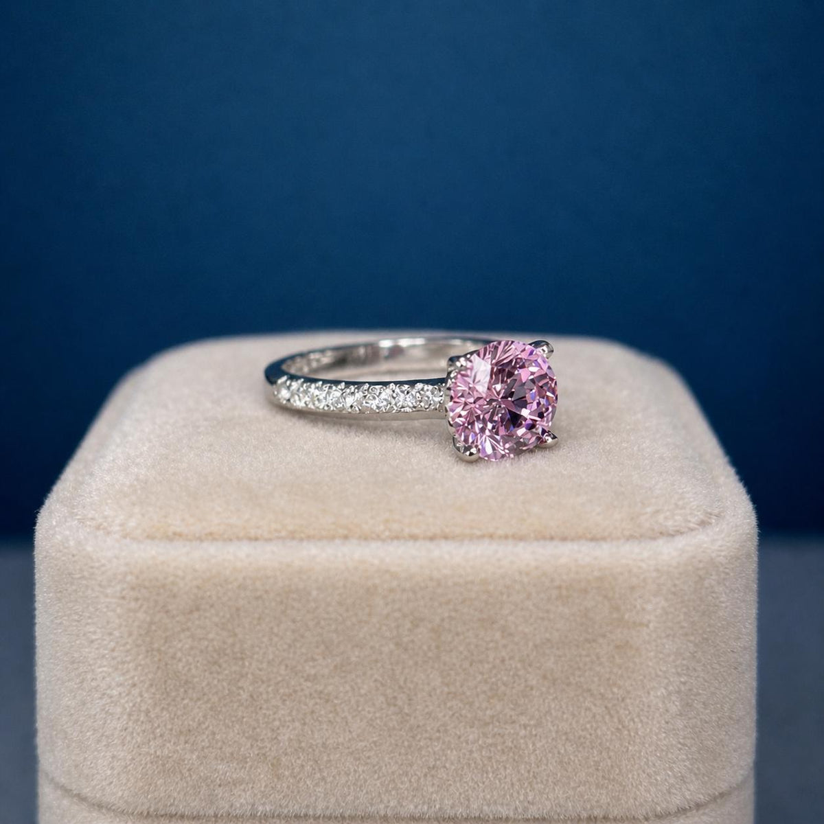 Round Cut 2 Ct Champagne Pink Moissanite Diamond Bridal Engagement Ring 925 Sterling Silver