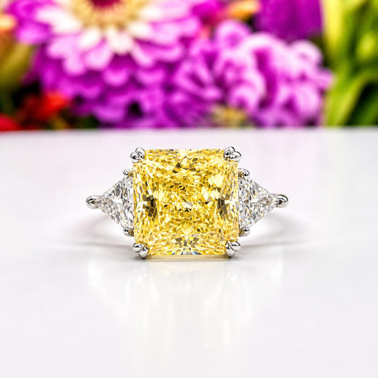 8 Carat Princess Cut Canary Yellow Sapphire Sterling Silver Engagement Ring