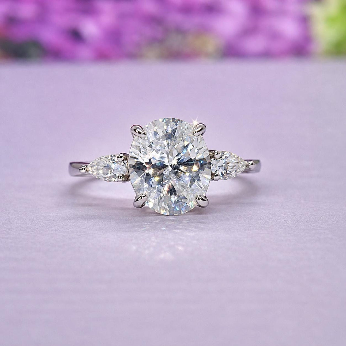 Oval Cut Three Stone 3 Ct Moissanite Diamond Engagement Bridal Ring