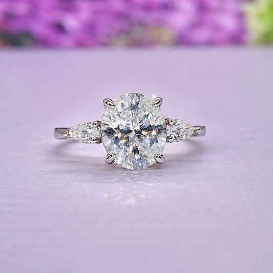 Oval Cut Three Stone 3 Ct Moissanite Diamond Engagement Bridal Ring