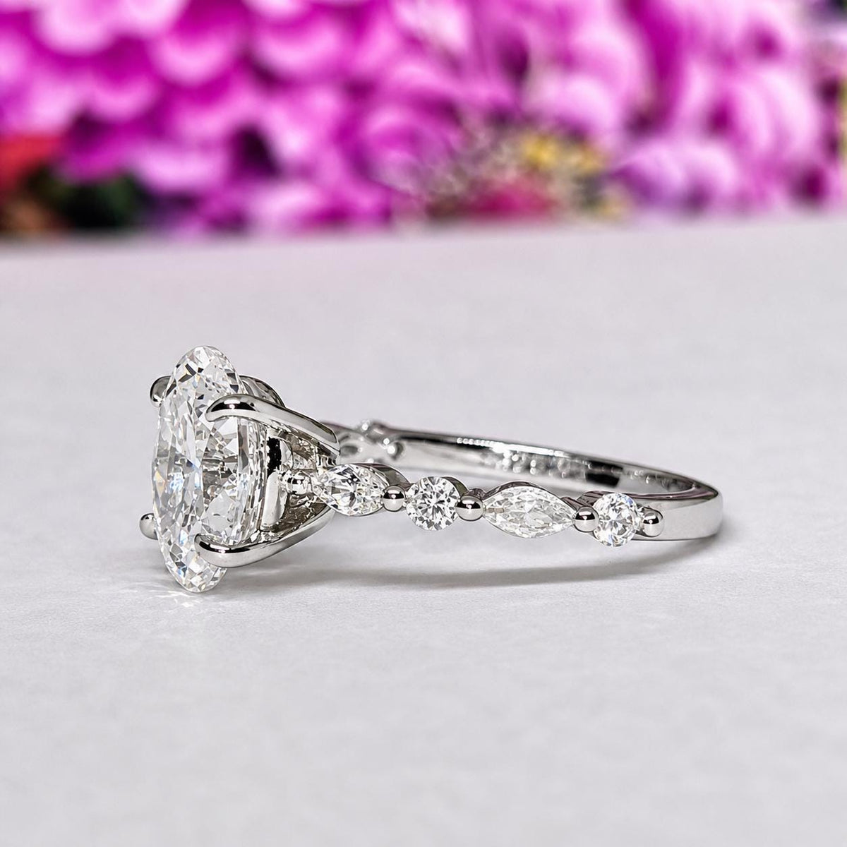 Oval Cut 2.5 Carat Moissanite Diamond Engagement Bridal Ring Silver Wedding Band Ring