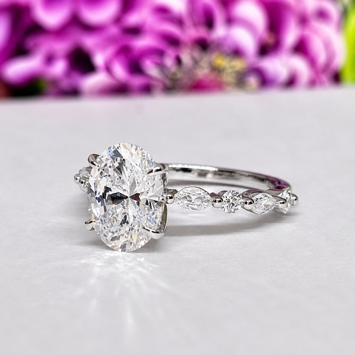 Oval Cut 2.5 Carat Moissanite Diamond Engagement Bridal Ring Silver Wedding Band Ring