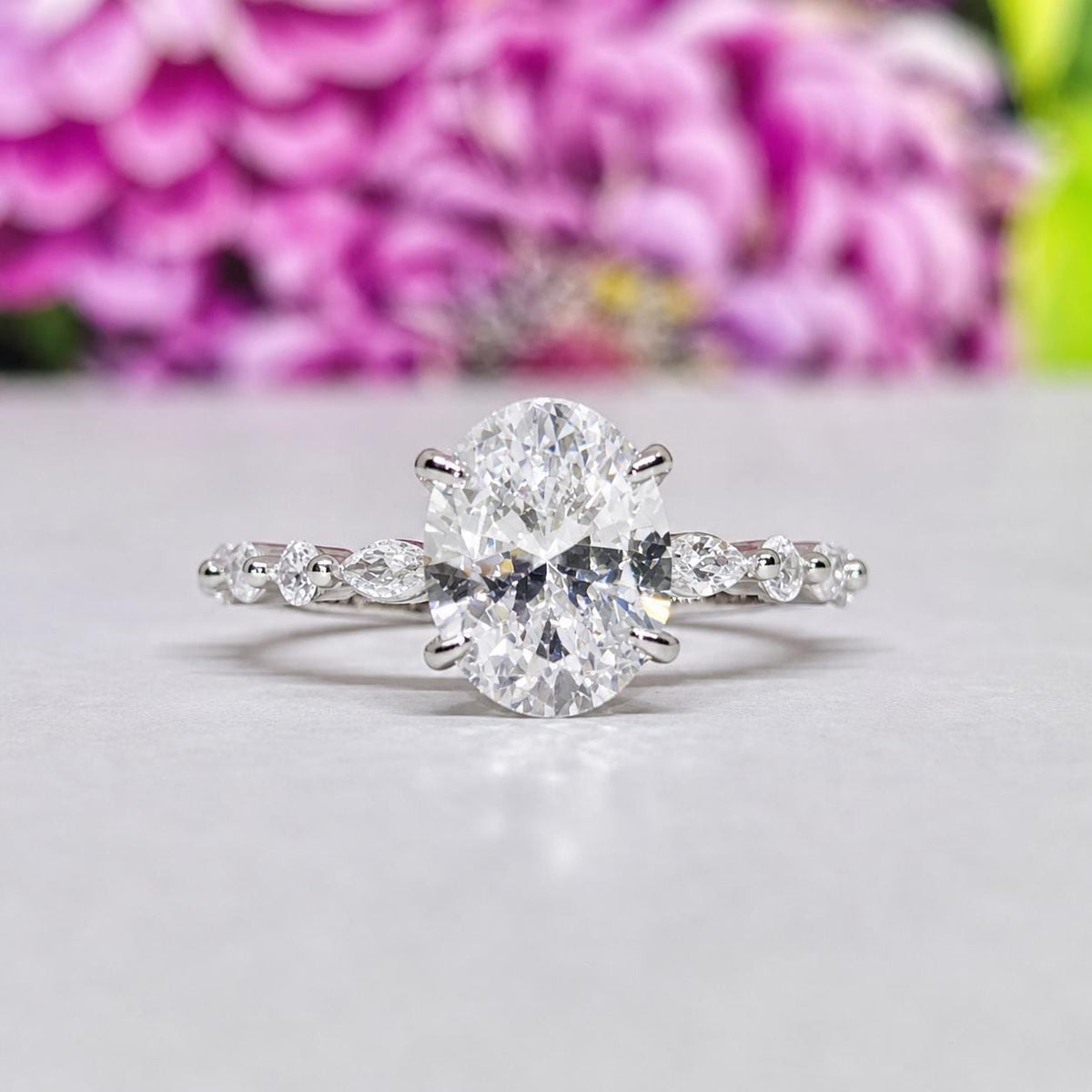 Oval Cut 2.5 Carat Moissanite Diamond Engagement Bridal Ring Silver Wedding Band Ring