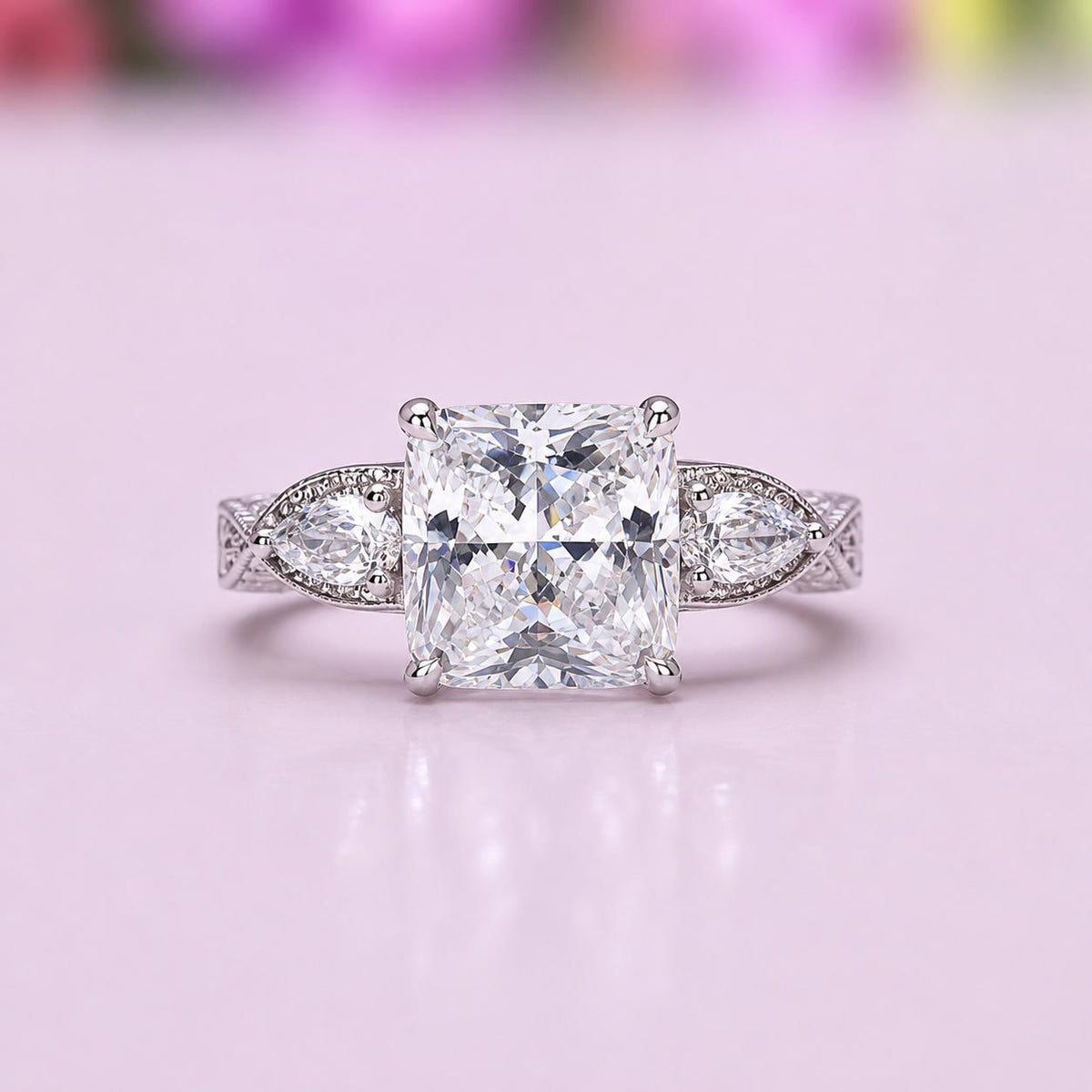 Vintage Style Princess Cut 4 Carat Moissanite Diamond Promise Engagement Ring 925 Sterling Silver