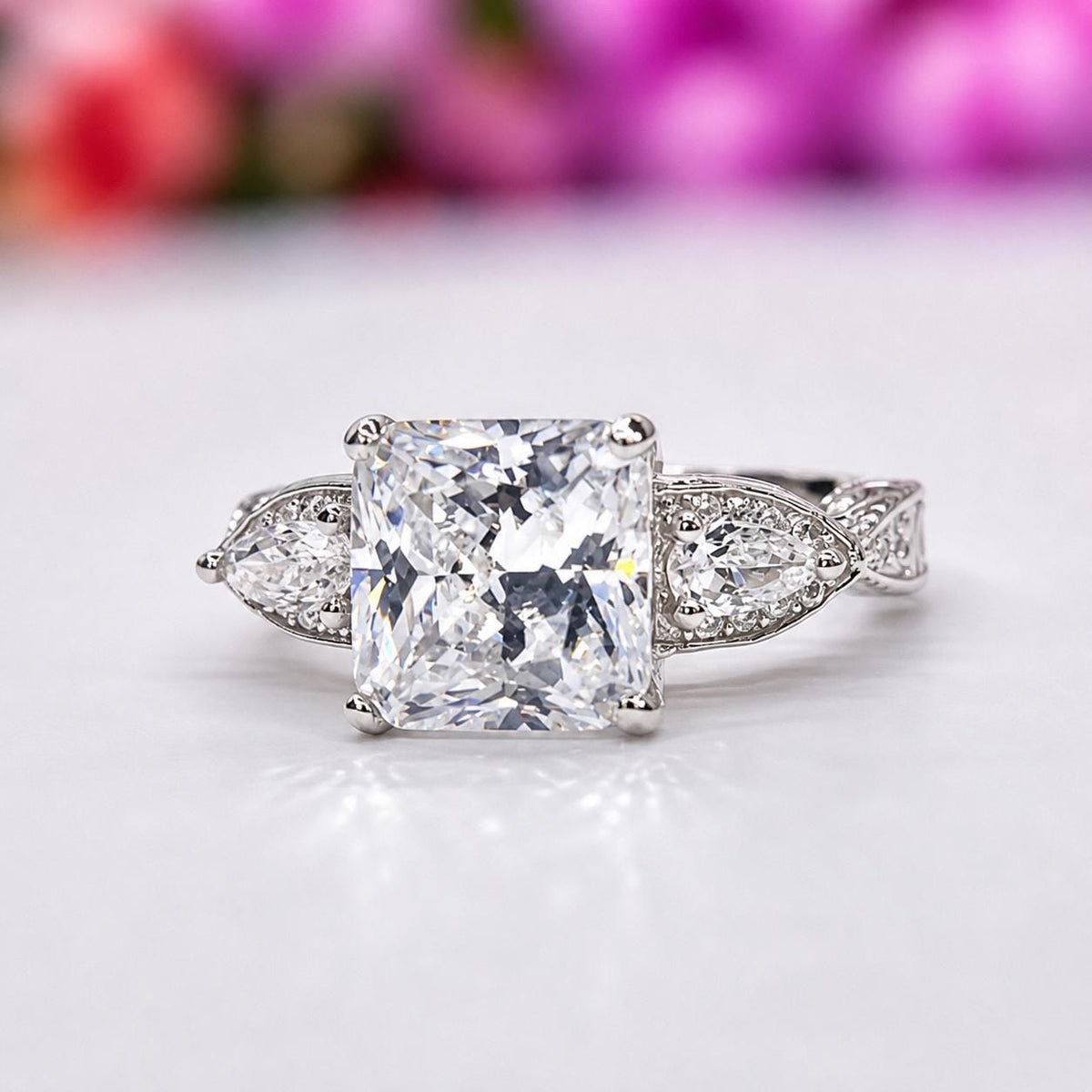 Vintage Style Princess Cut 4 Carat Moissanite Diamond Promise Engagement Ring 925 Sterling Silver