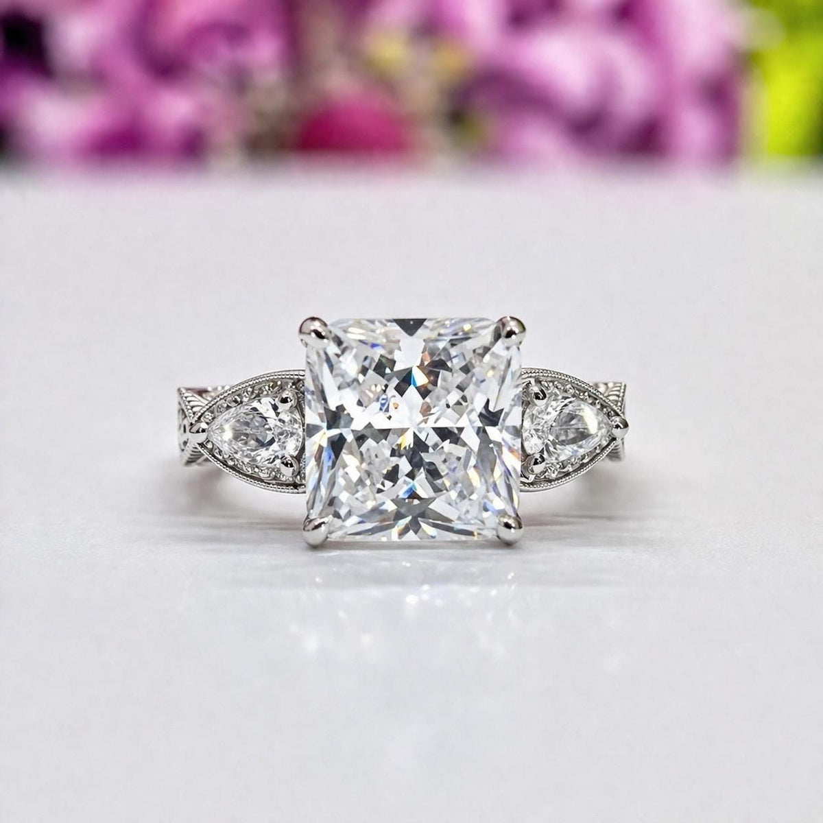 Vintage Style Princess Cut 4 Carat Moissanite Diamond Promise Engagement Ring 925 Sterling Silver