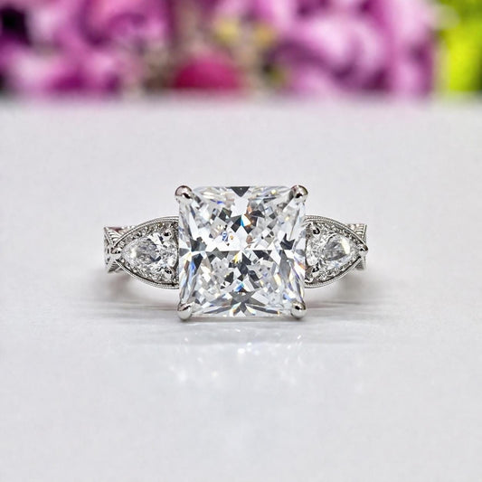 Vintage Style Princess Cut 4 Carat Moissanite Diamond Promise Engagement Ring 925 Sterling Silver