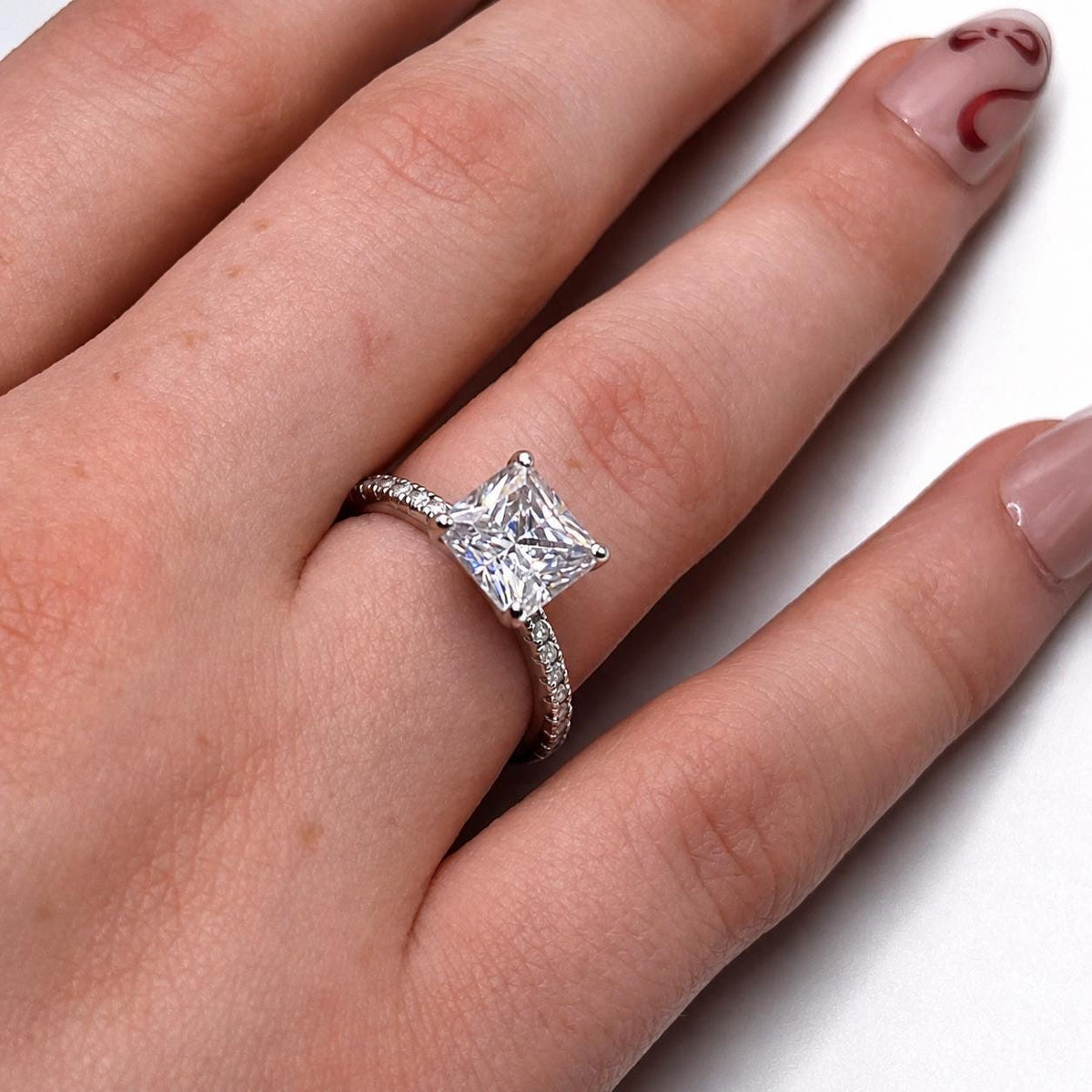 Princess Cut 2 CT Moissanite Ring: Sterling Silver Wedding Engagement