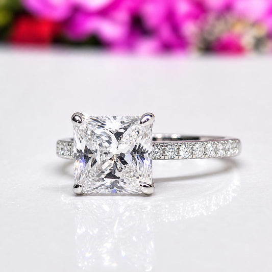 Princess Cut 2 CT Moissanite Ring: Sterling Silver Wedding Engagement